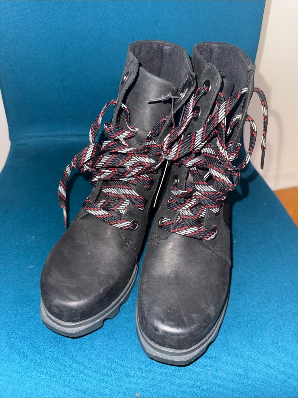 Sorel Black Hiking Boots with Red-Accent Laces